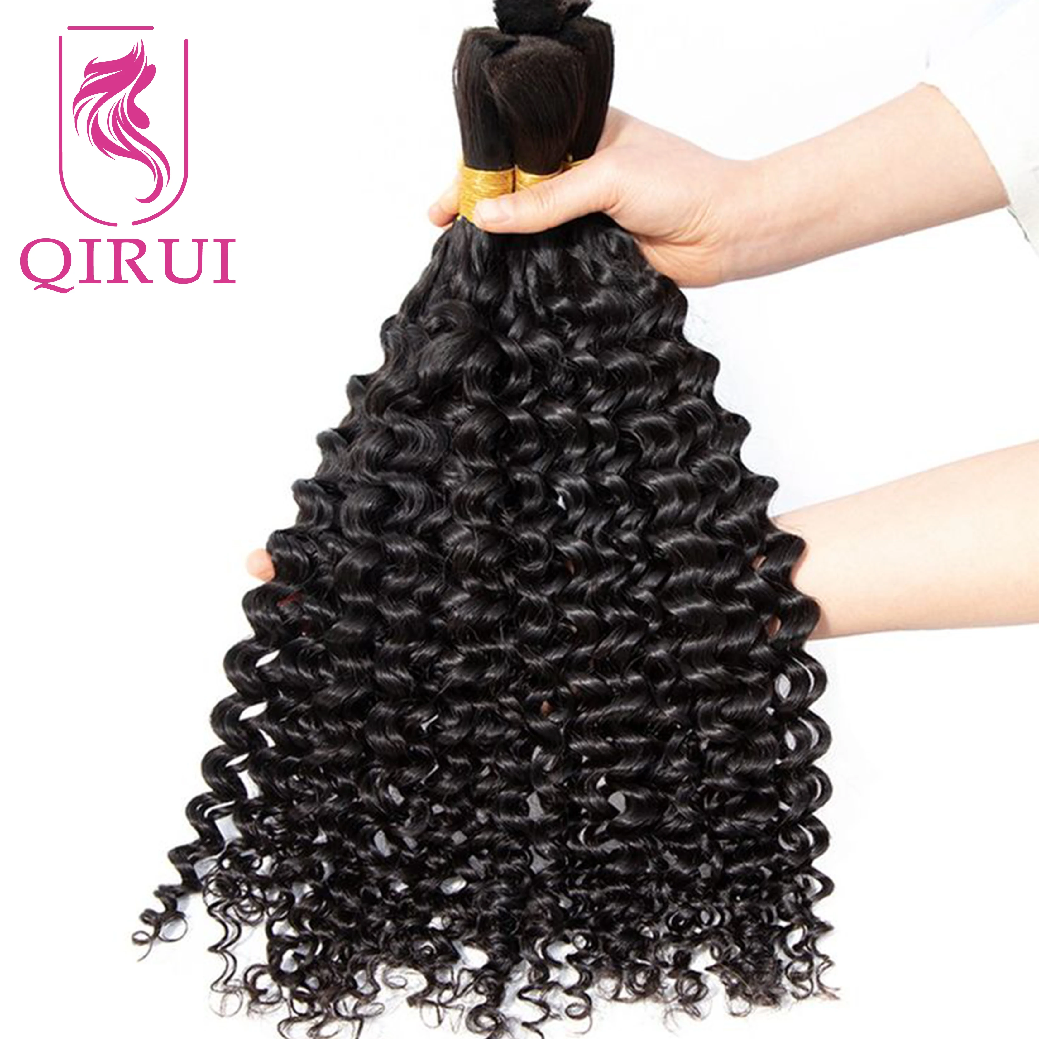 Bulk Human Hair For Braiding Deep Curly Burmese Human Hair No Weft Double Drawn Full End Boho Braids Hair Extensions