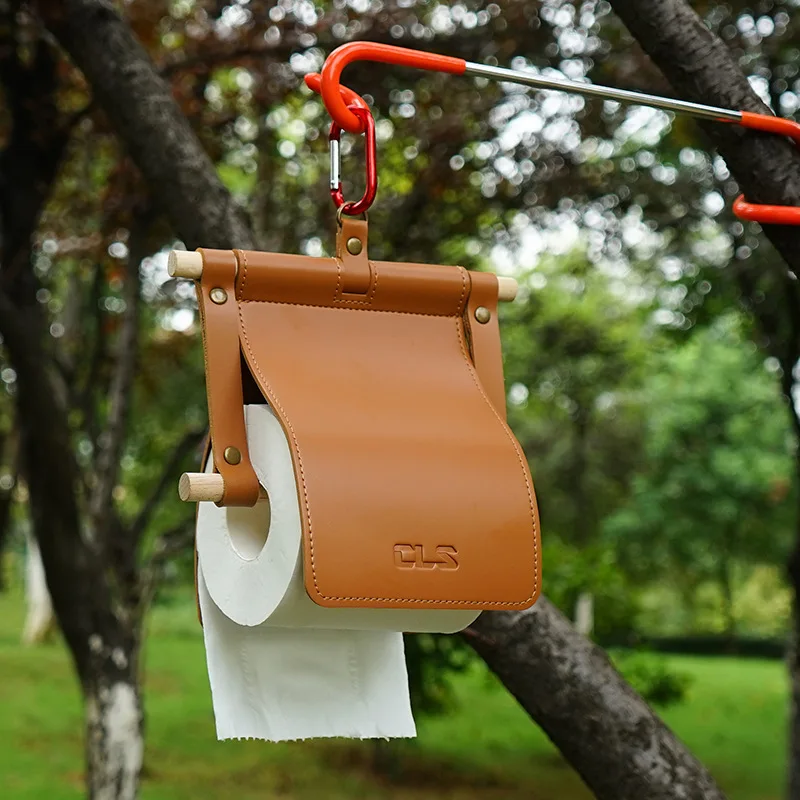 1pc Portable PU Leather Tissue Hanger Waterproof Hanging Holder Detachable Toilet Paper Roll Case Bathroom Outdoor Camping BBQ