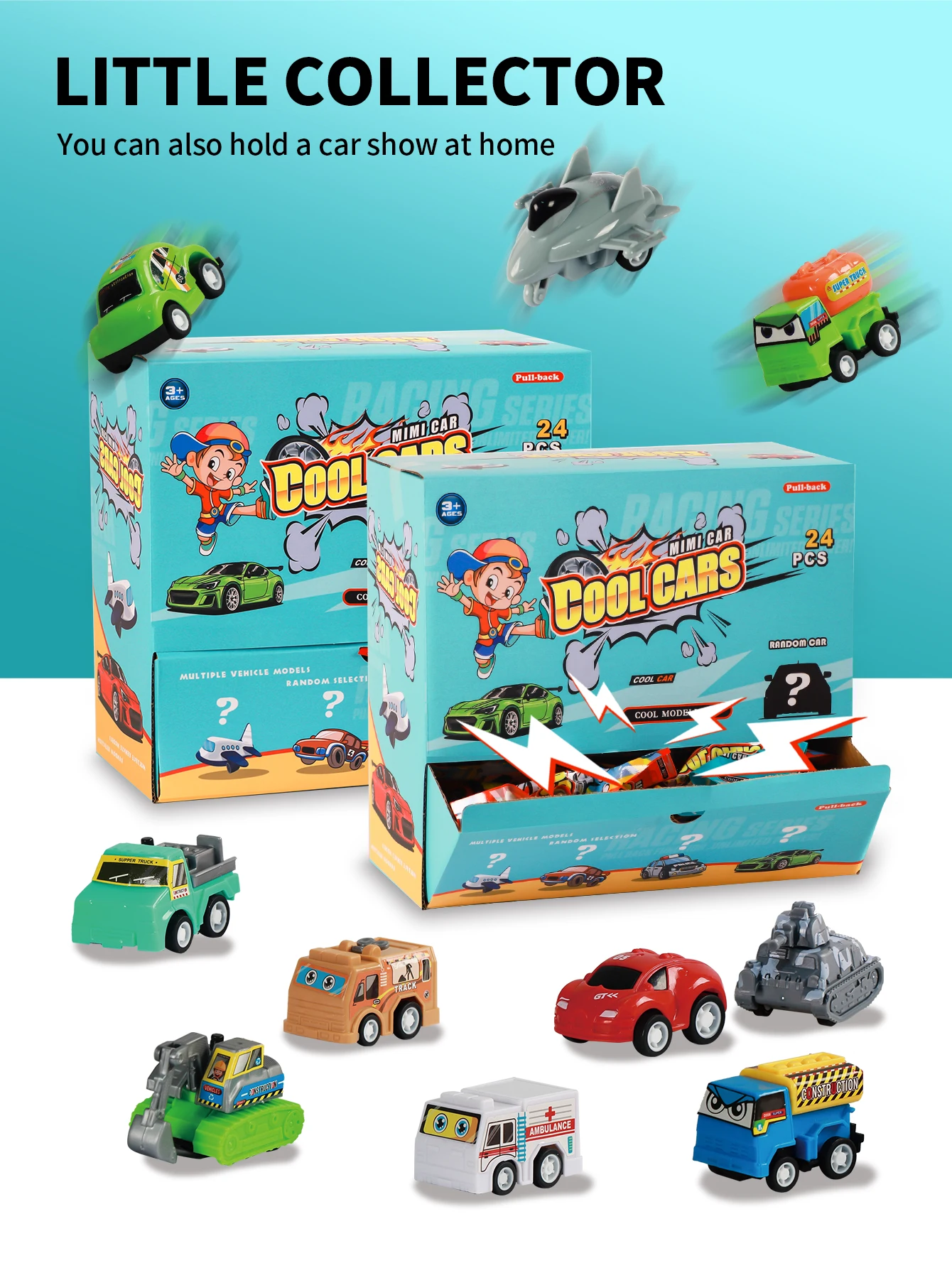 Set di macchinine a sorpresa, più simpatiche macchinine, imbarazzano un viaggio di raccolta di auto gioiose