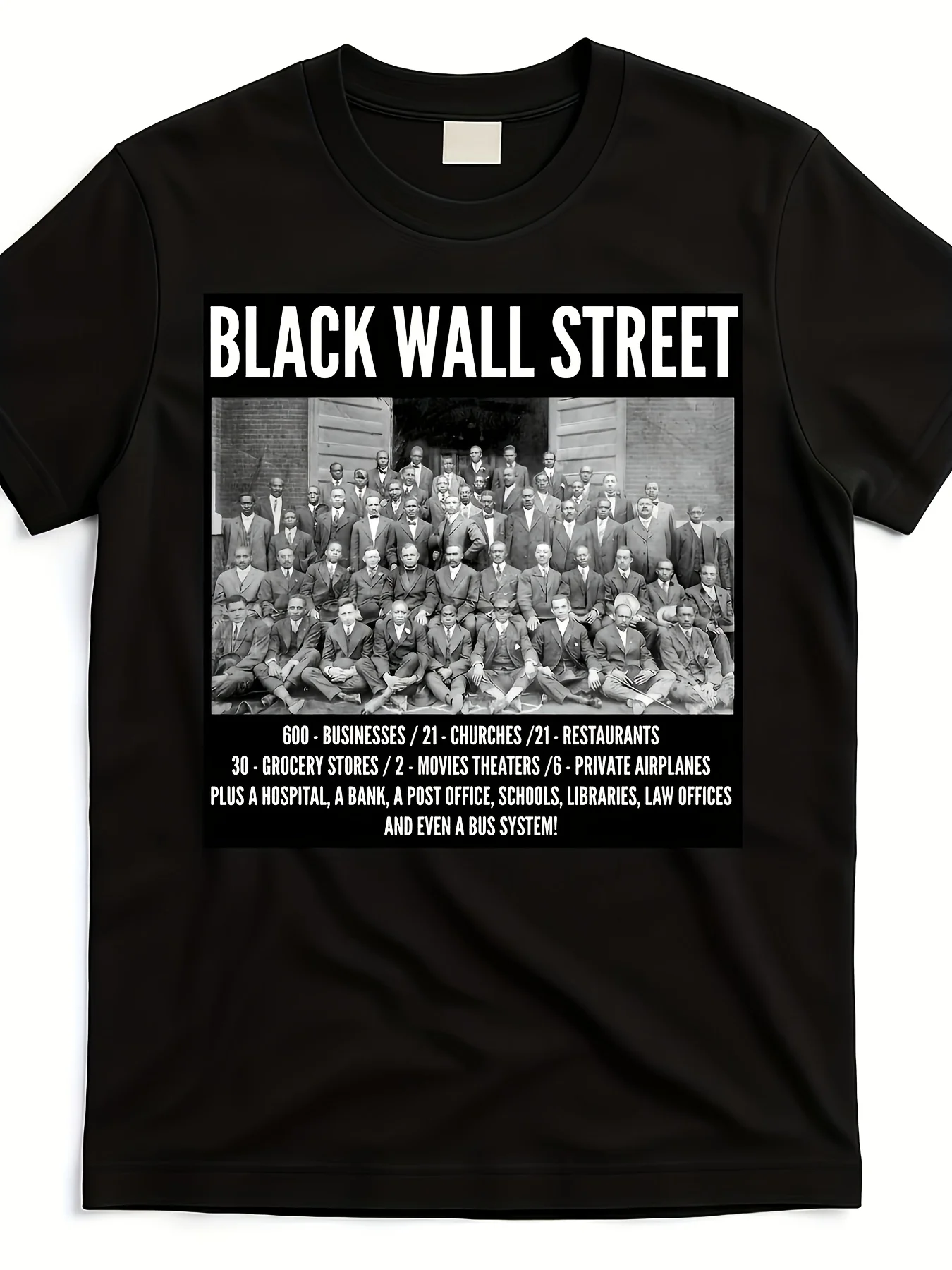 Men's Breathable Sweat-Wicking And Soft Black Wall Street Historical Graphic Tee Nostalgic Cultural Vibe Easy Print Heritage And Pride Inspired Black T-Shirt Suitable for Daily Commutes Lounging at Home And Casual Wear