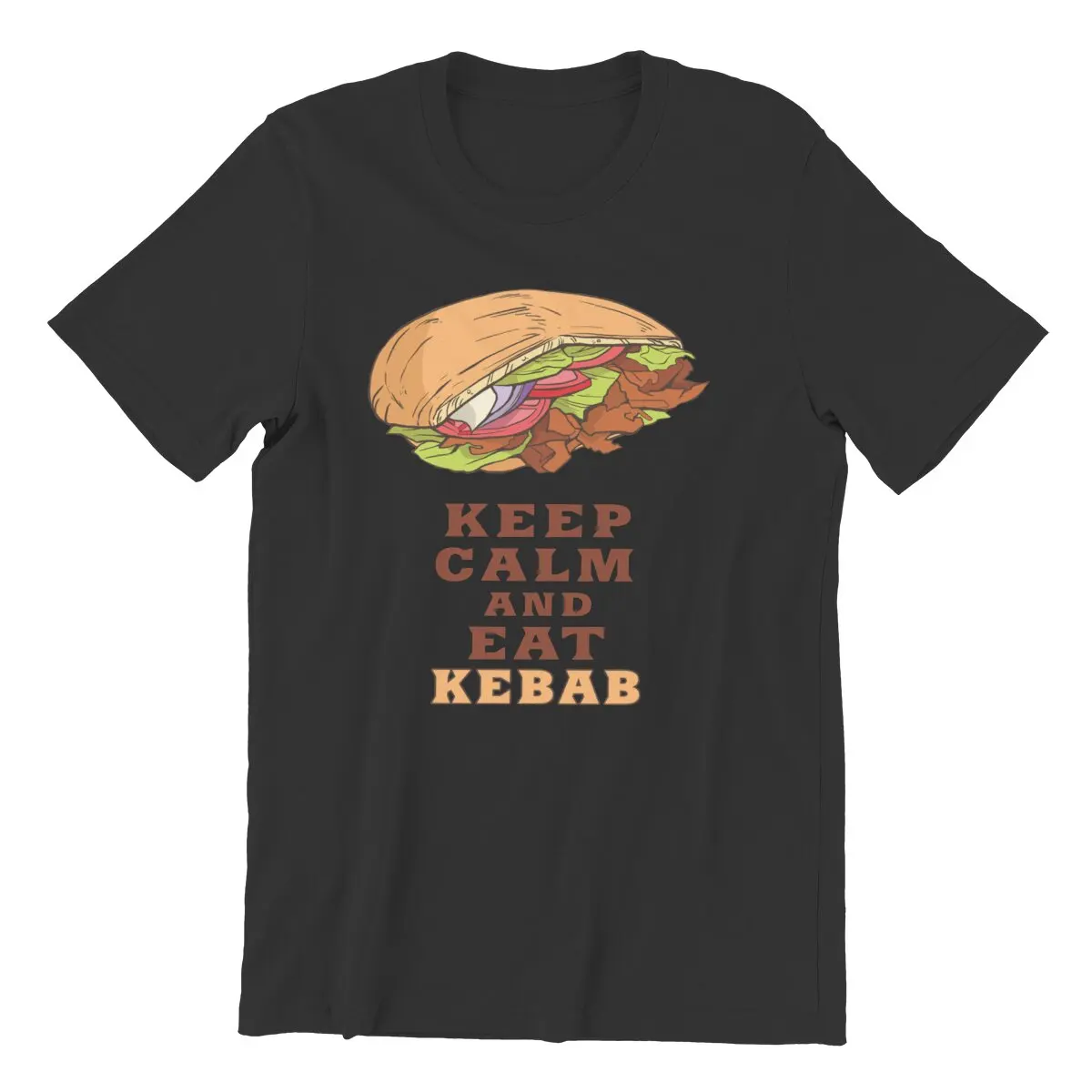 Keep Calm and Eat Doner Kebab  T-Shirt for Men Pike Love Fast Food Unique Cotton Tees Short Sleeve T Shirt Plus Size Clothing