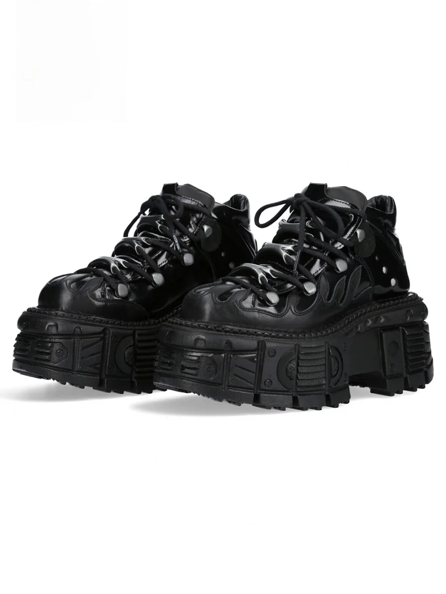 

Retro Punk Rock Thick Bottom Platform Shoes Metal Decor Low Cut Women's Single Shoes Fashionable Casual Slip-On Loafers