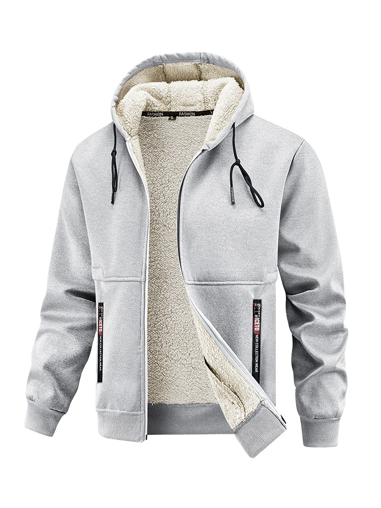 European Winter New Lamb Fleece Thick Coat Men's Outdoor Sports and Leisure Thick Hooded Jacket Top view 3