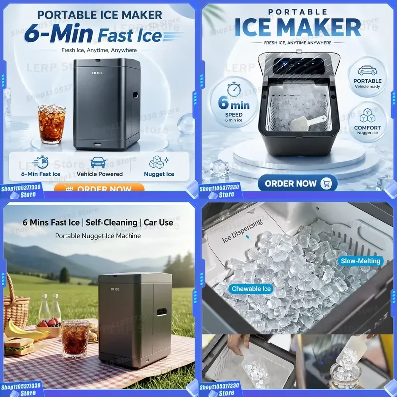 Factory Wholesale Nugget Ice Maker Battery Powered Portable Cordless Pebble Ice Machine for OEM ODM Home Office Car