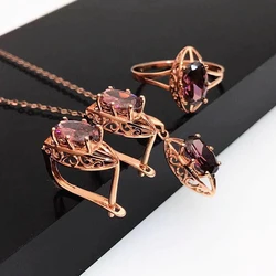 585 Purple Gold Plated Marquise Ruby Necklace in 14K Rose Gold Plated Ladies Sweet Glamour Party Wedding Jewelry Set