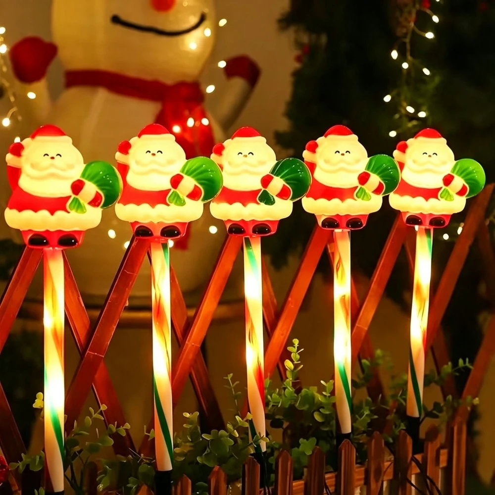 Outdoor Christmas Decorations Solar Santa Claus Candy Lights 5PC/Set LED Pathway Lights Garden Yard Lawn Decor Warm White Lamp