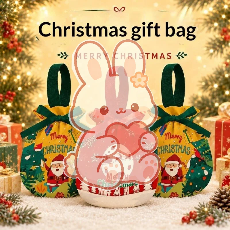 Christmas Drawstring Goodie Bags Washable Holiday Favor Pouches for Candy Snack Friend Holiday Gift