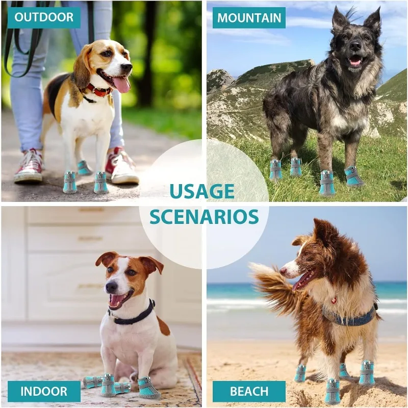 LETVIA Scarpe per cani Stivaletti per cani antiscivolo e traspiranti Scarponi da trekking per cani con cinghie riflettenti Scarpe protettive per zampe per cuccioli Pavimentazione calda