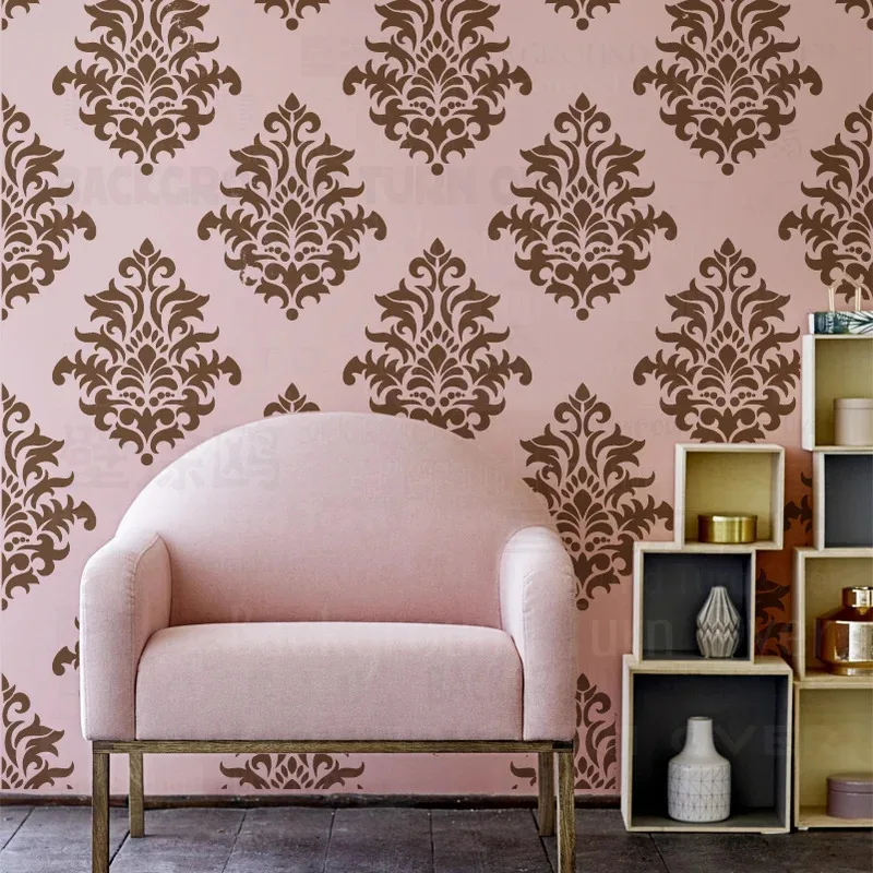 

Трафарет для рисования настенного декора 40 см-80 см, декоративная шпаклевка, шаблон для рисования кирпичной мишени, дамасский классический винтажный ретро