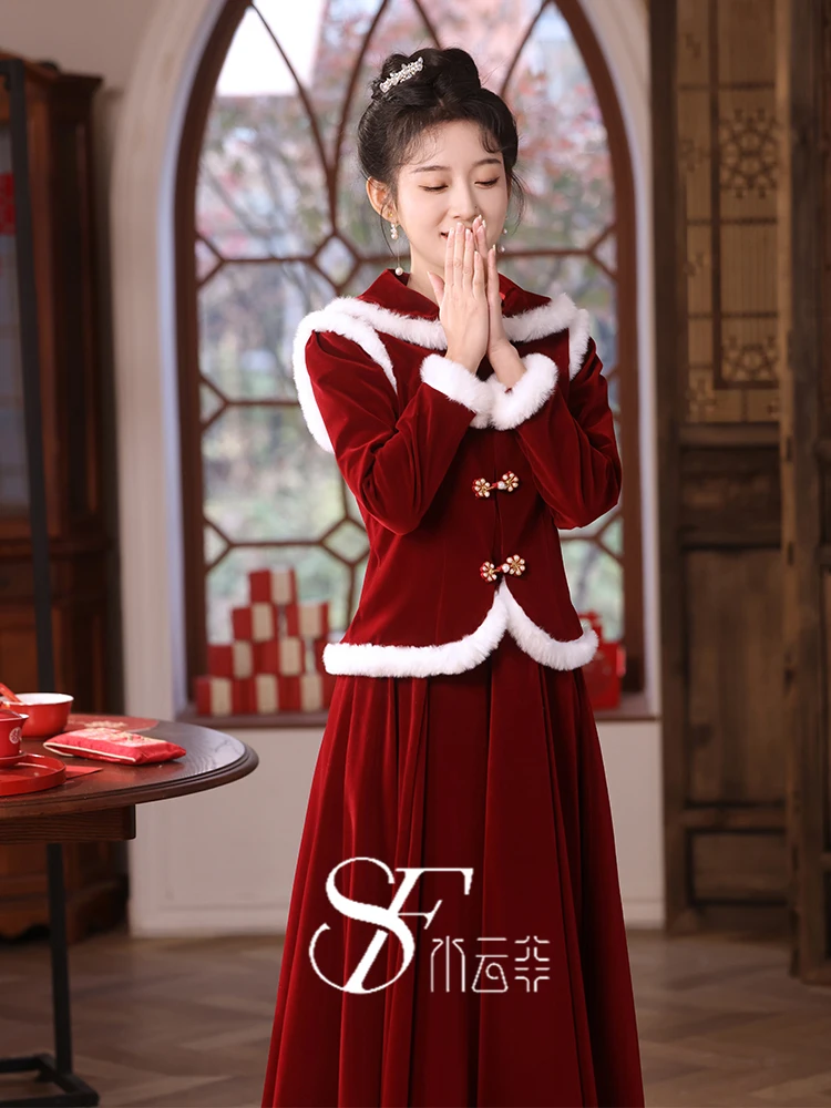 

Свадебное платье с длинными рукавами для утренней фотосессии, в китайском ретро-стиле, на заказ, для церемонии, женское, в корейском стиле, с жемчужной отделкой.