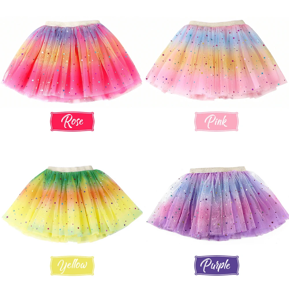 Fashion Girls Rainbow Mini Skirts Fairy Wings Unicorn Headband Glitter Dance Ballet Tutu Dress Up Set for Princess Party Costume