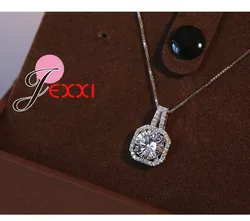 Quente 925 prata esterlina colar e pingentes jóias para mulher com corrente de caixa luxuoso grande cz cristal pedra acessórios