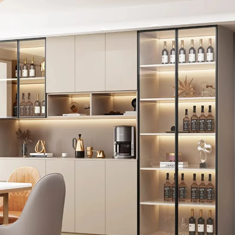 Luxury Rack Wine Cabinet Refrigerator Wood Glass Hanging Bar Wine Cabinet Holder Display Supermarket Furniture