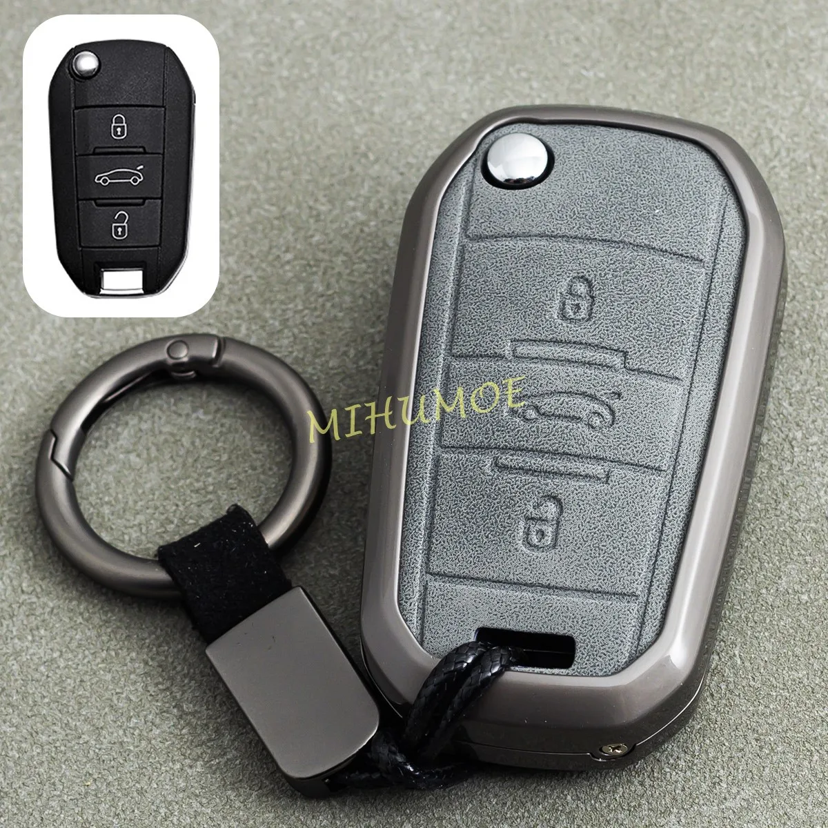 For Peugeot 2008 3008 5008 208 301 308 508 Citroen C3 C5 Aircross C4 Cactus Flip Car Key Fob Case Cover Keychain Metal Leather