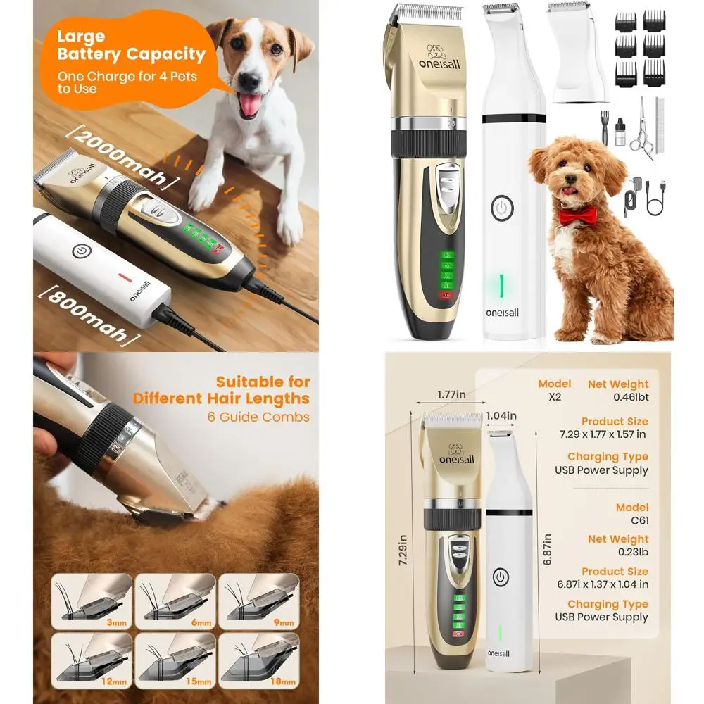 

2-in-1 Silent Cordless Dog Clippers & Paw Trimmer Set for Pet Grooming, Ideal for Small to Large Dogs and Cats
