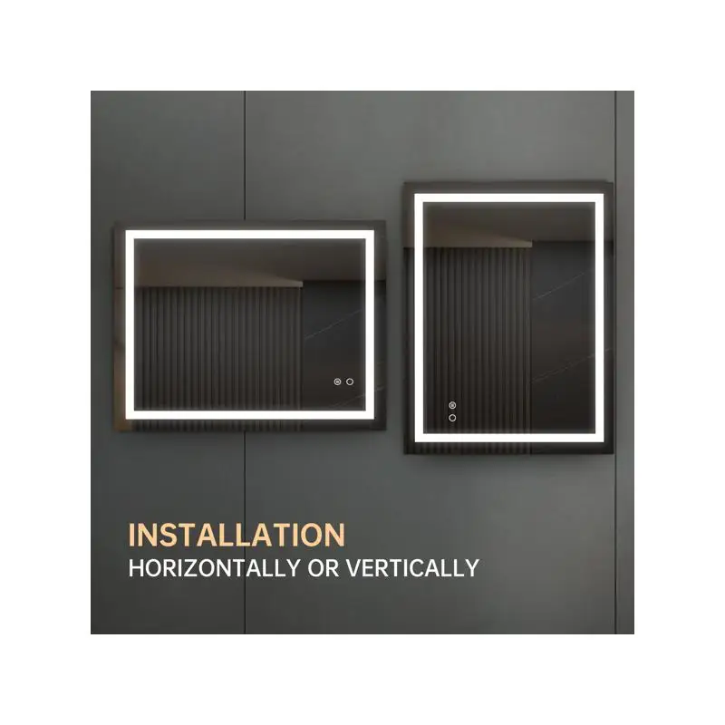 

36x28 LED Lighted Wall-Mounted Bathroom Mirror with High Lumen, Anti-Fog Control, and Dimmer Function for Enhanced Visibility