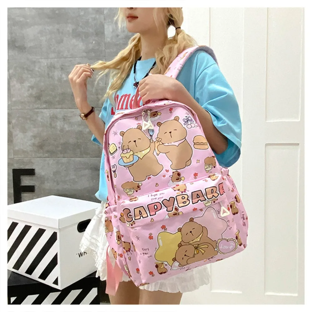 New Large Capacity Capybara Backpack Breathable Cartoon Student Schoolbag Ultra-light Nylon Book Bag