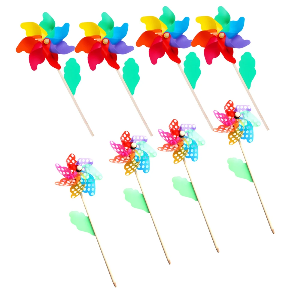 

8Pcs Rainbow Dot Windmill Plastic DIY Pinwheel Colorful Small Windmill for Kids Garden Decoration Plastic Pinwheel