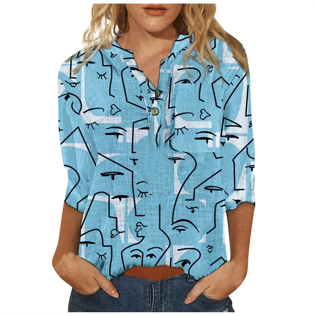 Women Blouse Loose-Fit Pullover Shirt Office Lady Beach Vacation Shopping Summer Top Breathable Clothing