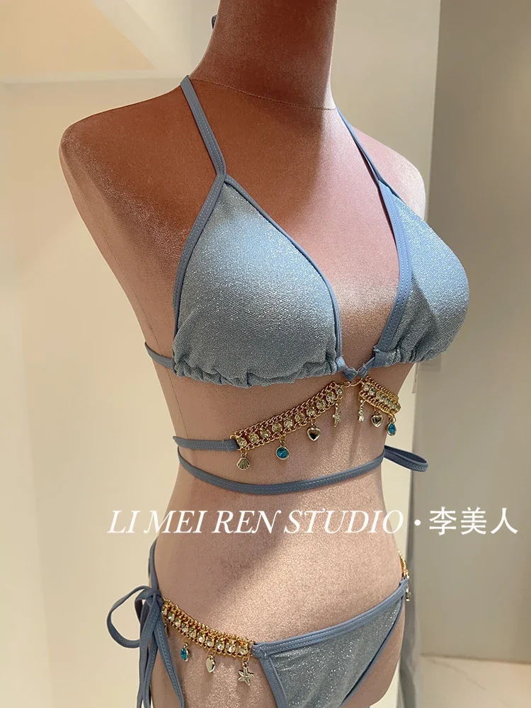 New Sexy Strap Body Chain Sparkling Bikini Swimsuit Women's Hot Spring