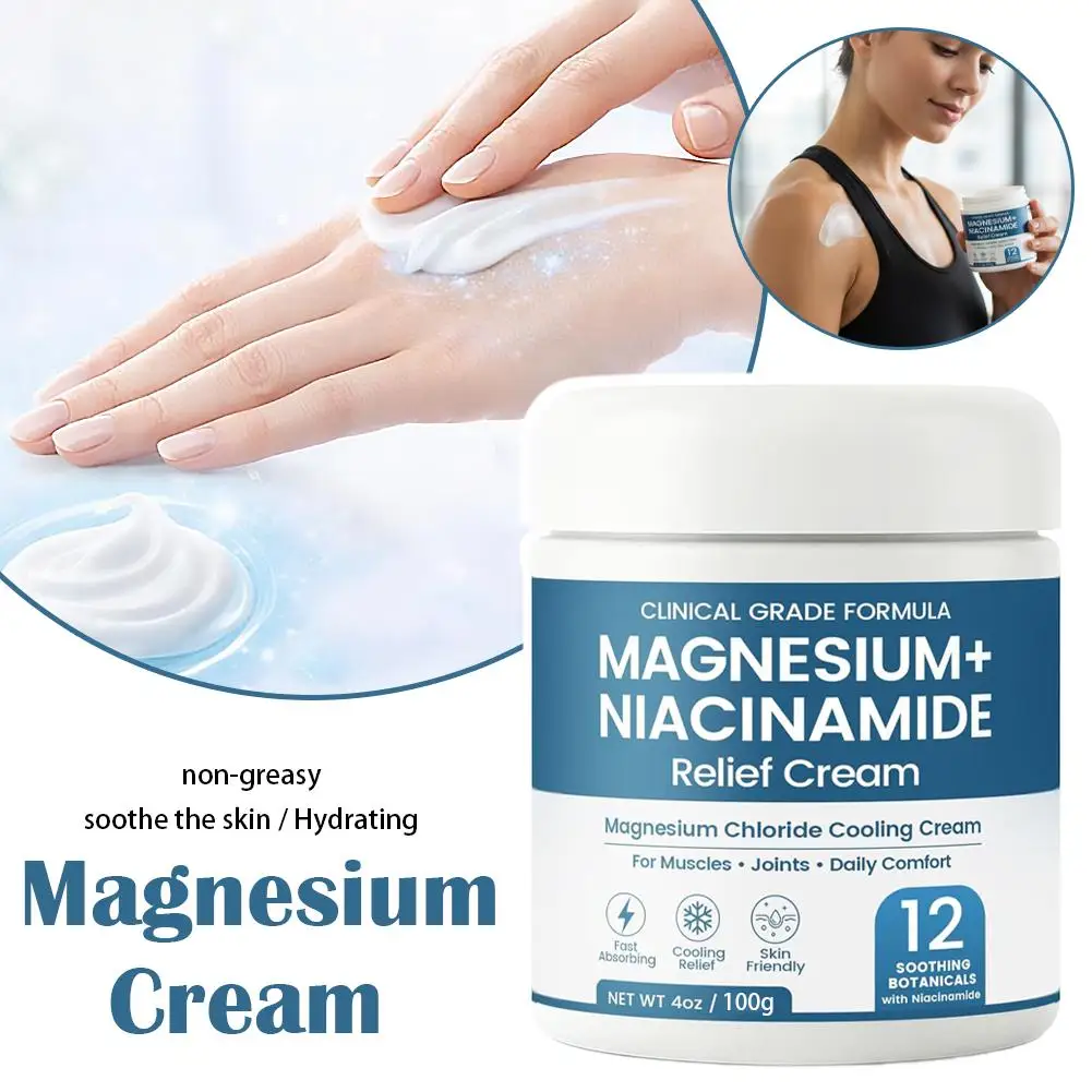 Crema de Alivio con Magnesio y Niacinamida, Crema Tópica de Cloruro de Magnesio para Articulaciones, Piernas y Pies con Árnica y Boswellia, Ligera
