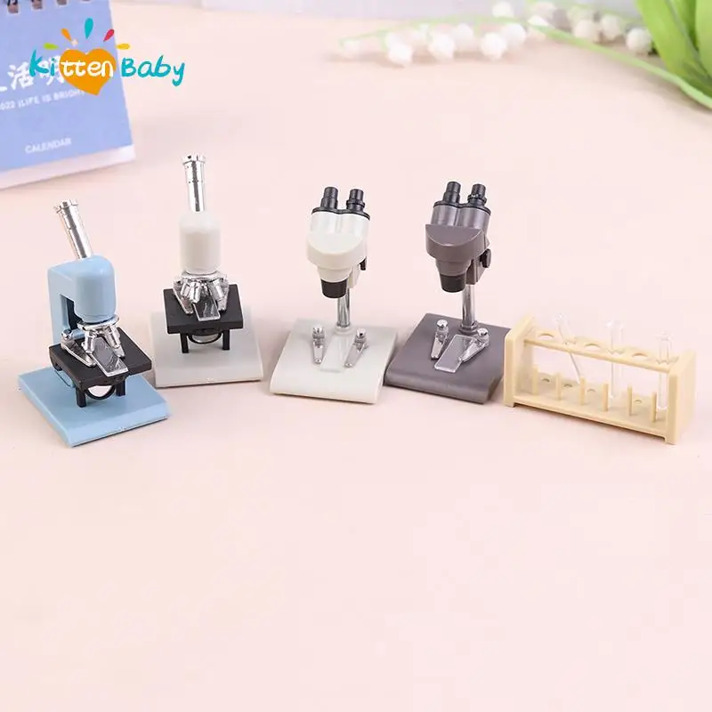 1Set Doll House Miniature Microscope Laboratory Equipment Tube Rack Laboratory Accessory Decor Toy Accessories Decor