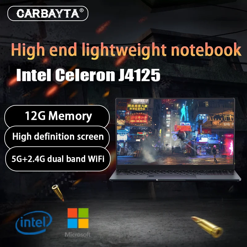 Ноутбук CARBAYTA Intel Celeron J4125, 15,6 дюйма, Windows 11 Pro, 1920*1080, 12 Гб ОЗУ, 512 ГБ/1 ТБ SSD, Windows 10