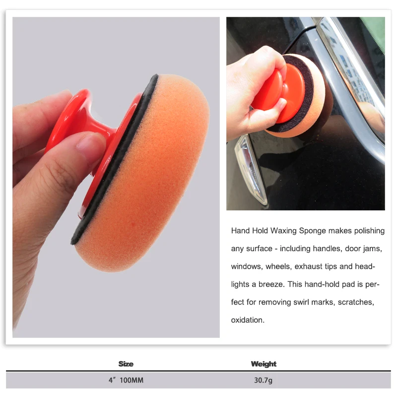 4 Inch Car Wax Applicator Pads Set with Red Handle Soft Sponge Applicators Foam Wax Pad  for Polishing and Cleaning Cars