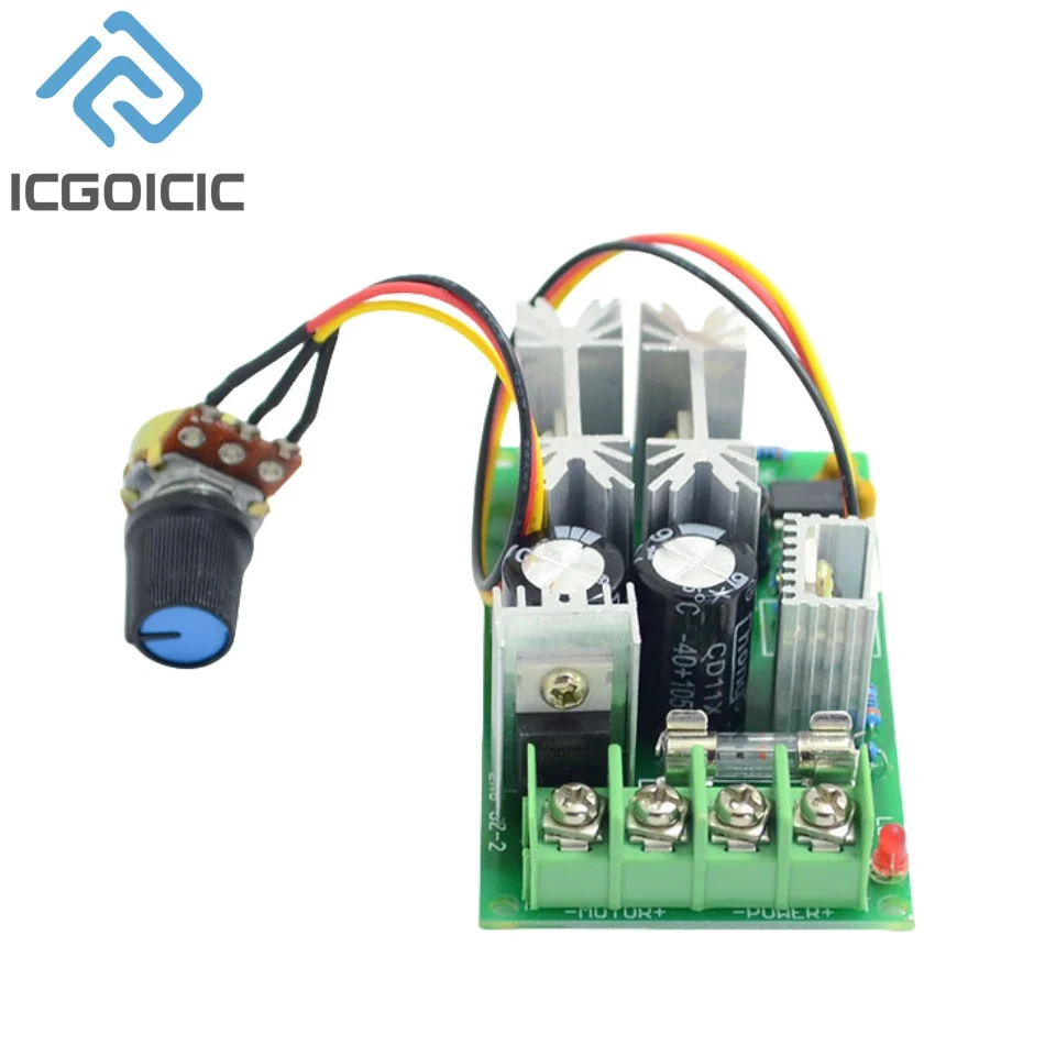 DC10-60V DC Motor Speed Regulator 12V 24V 36V 48V High Power Drive Module PWM Motor Speed Controller 20A Current Regulator