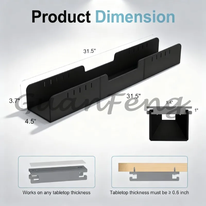 Adjustable Under Desk Cable Management Tray with Power Strip Holder Cable Organizer for Home and Office Workstation