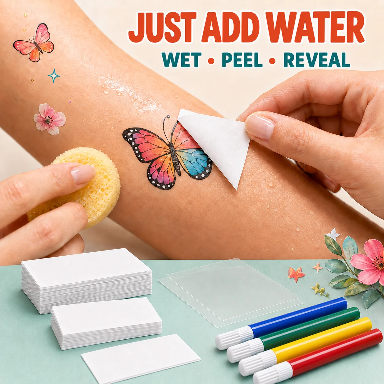 Water Transfer Temporary Tattoo Paper Film Colored Drawing Pen Compatible for Party Concert DIY Graffiti Body Art Tag