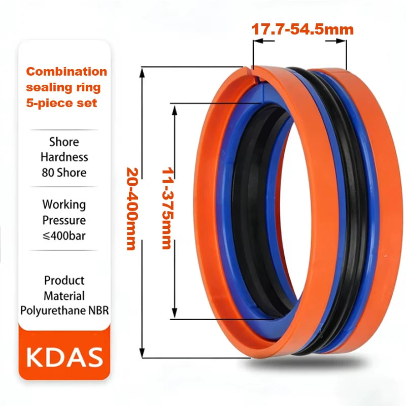 1Pcs Five Piece Combination Sealing Ring KDAS ID 11mm-375mm Hydraulic Cylinder Oil Seal TPM Injection Molding Machine Seal