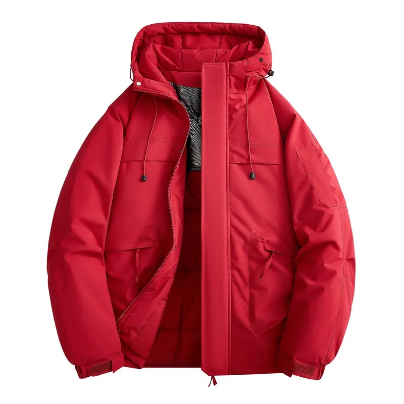 Men's Cargo Jacket Winter Warm Thickened Hooded Parka Multi-Pocket Windproof Coat Tactical Streetwear Outerwear 2026 Clothing