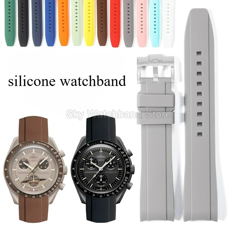 Silicone Watch Accessories for Omega and Swatch Collaboration Watchband MoonSwatch Series 20mm Black Dark-Blue White Brown Strap