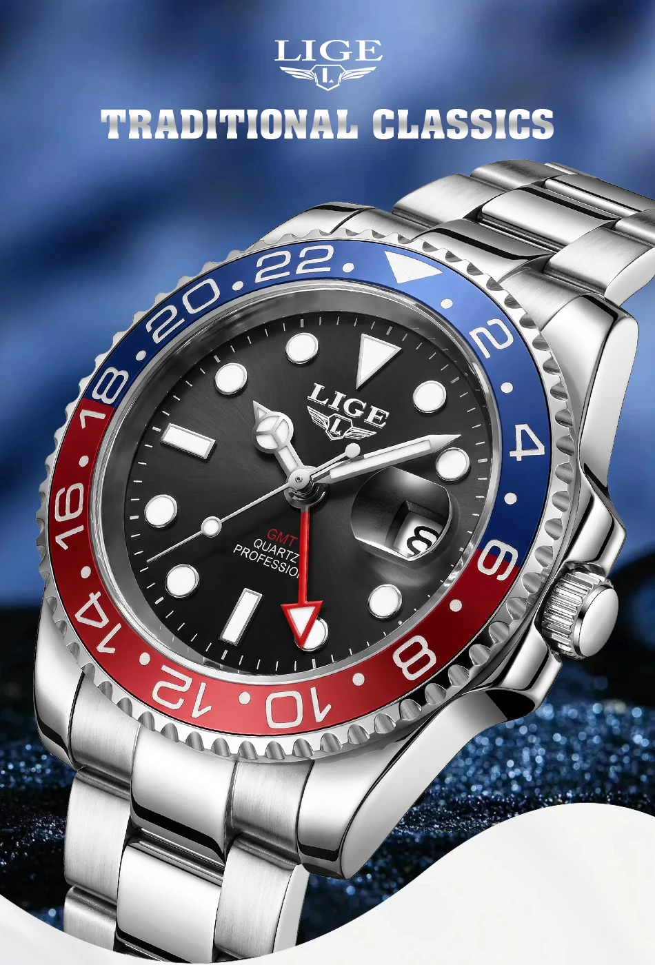 LIGE Hochwertige Luxus-Herrenuhr, Wasserdichte Quarzuhr mit Edelstahlarmband, Leuchtende Sportuhr, Geschenkuhr für Männer – Detail 1
