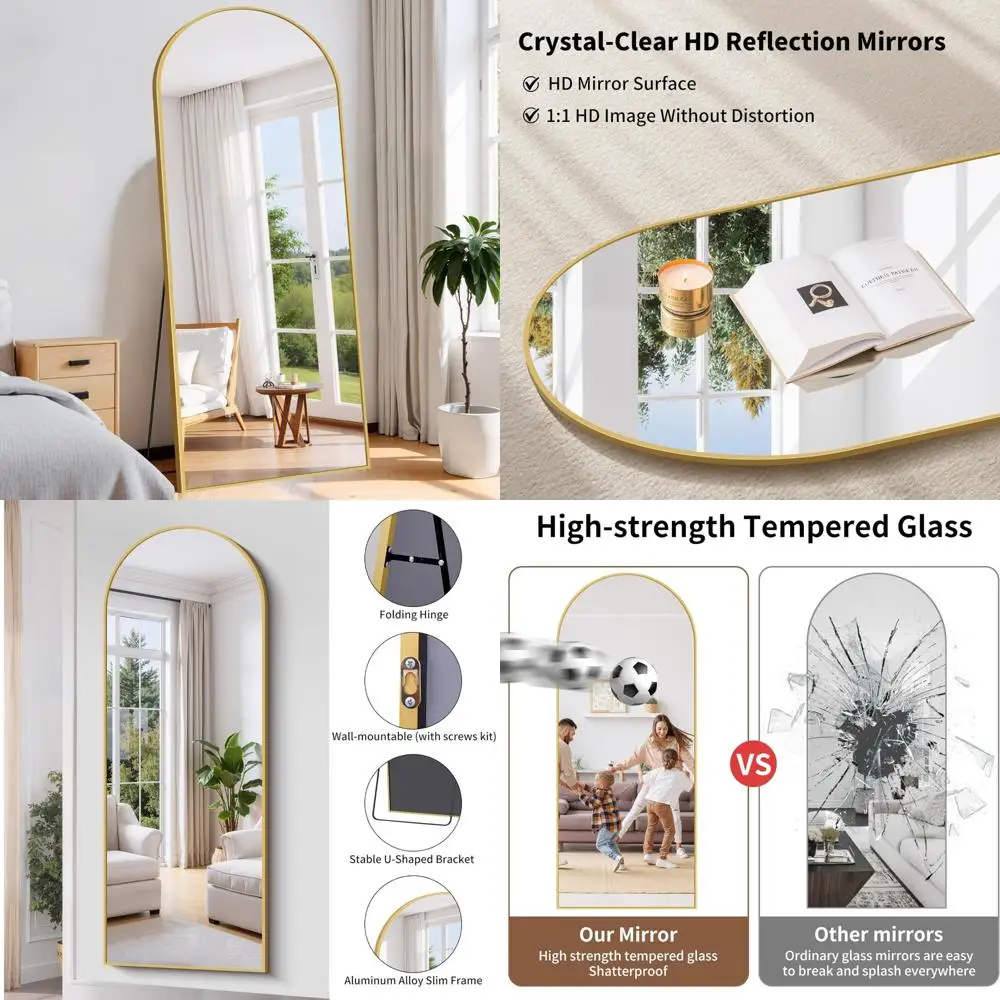 Floor Standing Full Length Mirror 68x24, Aluminum Frame, Large Body Mirror for Hallway or Home