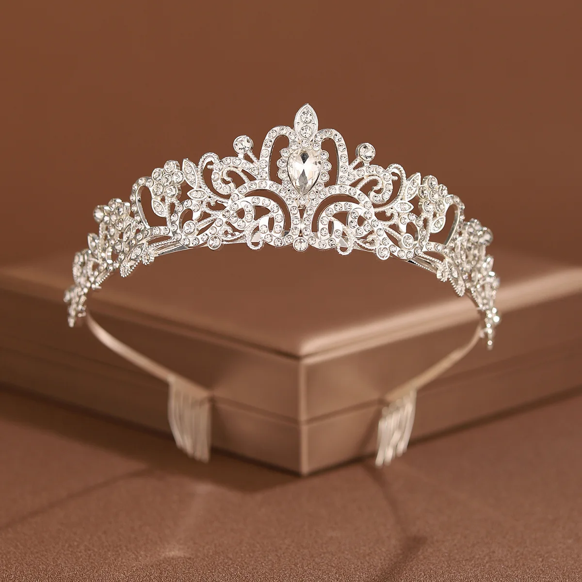Bridal Headwear Silver-Colour Women's Classic Wedding Crown With Comb Girl Birthday Tiaras gift
