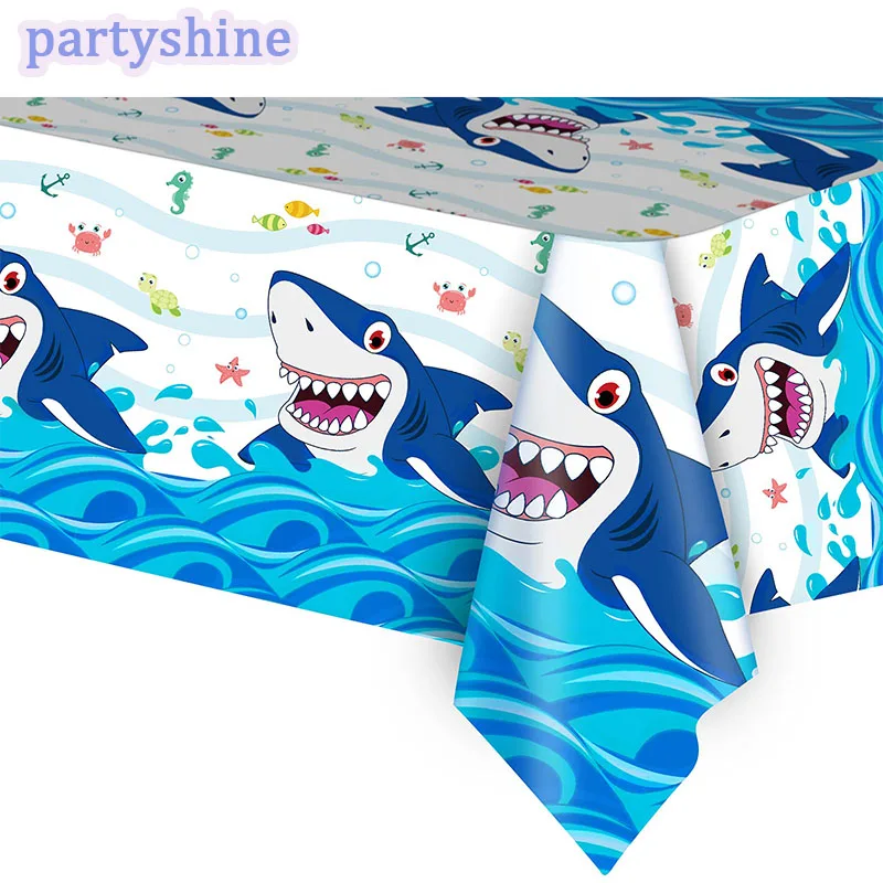 130cm*220cm Shark Tablecloth Blue Ocean Theme Party Decorations For Kids Boys Undersea Adventure Birthday Party Supplies