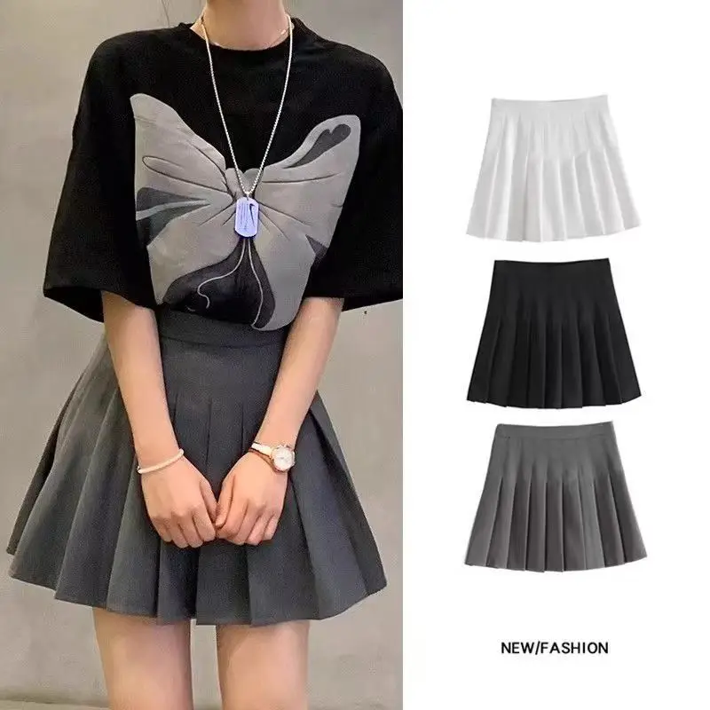 

2023 Лето Новая женская модная плиссированная юбка с высокой талией Половина тела Студенческая короткая юбка JK Маленький и узкий костюм Юбка-трапеция