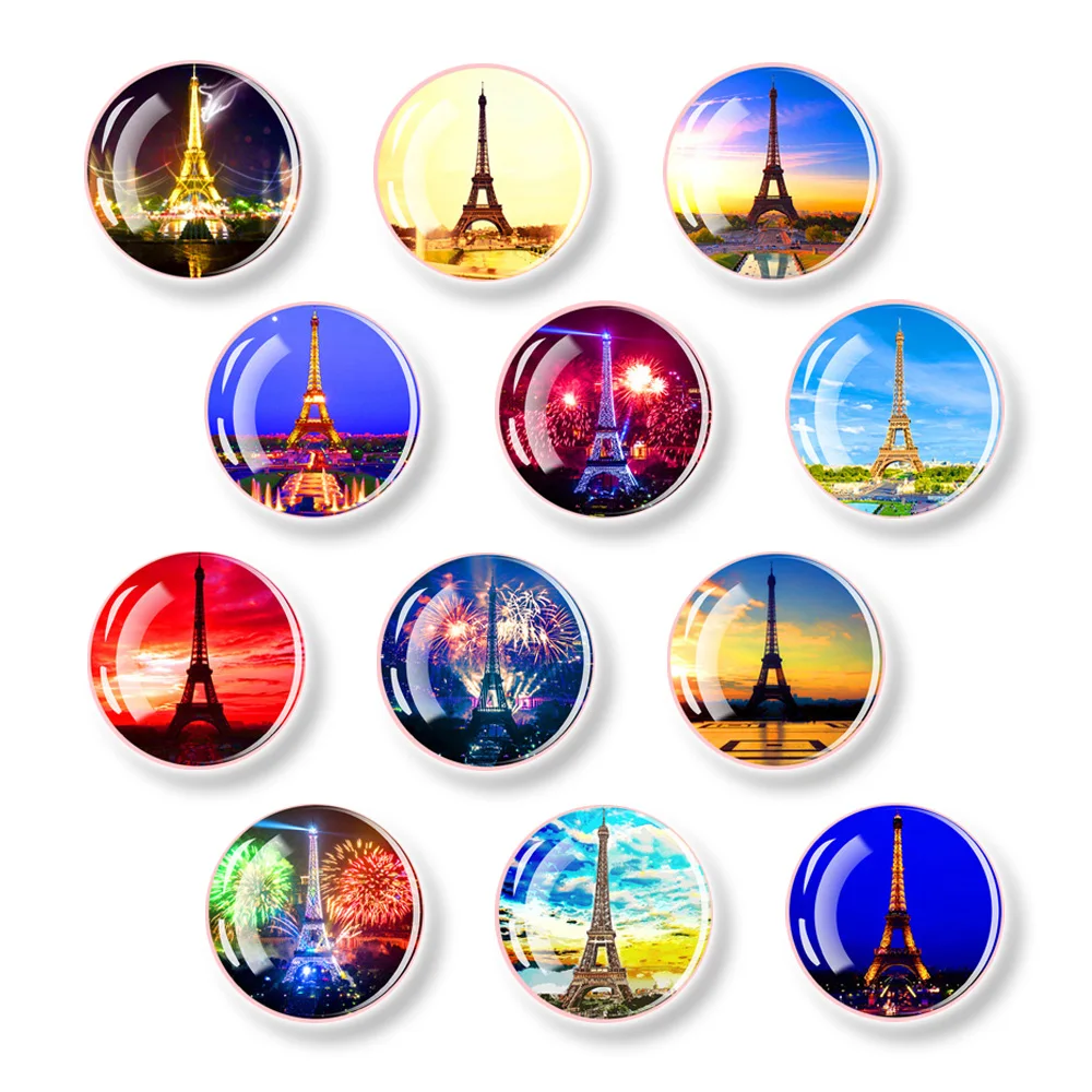 Eiffel Tower Fridge Magnet for Kitchen Decor Magnetic Sticker France Souvenir Arc de Triomphe Louvre Glass 30mm