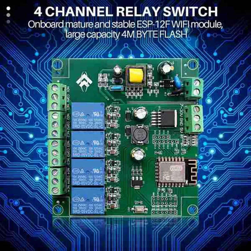 ESP8266ESP-12F Interruptor de relé WiFi, 4 canais, AC90-250V, DC 7-30V, 5V, Delayrelay para Smarthome, IOT, remoto para IDE ARDUINO, durável