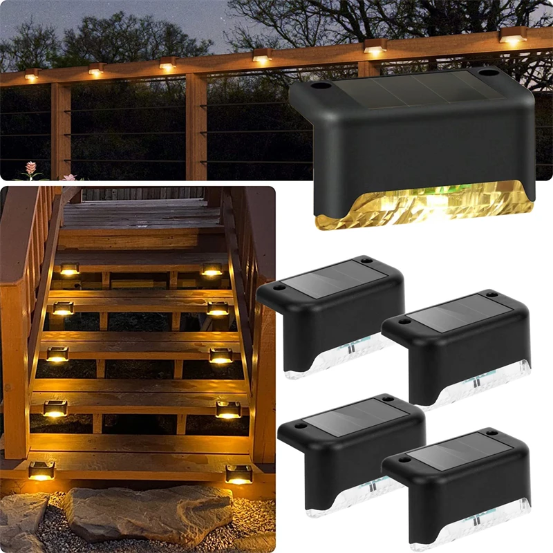 

4pcs Solar Stair Lamps Wall Lights Courtyard Pathway Yard Patio Step Fence LED Proch Light Outdoors Garden Decoration