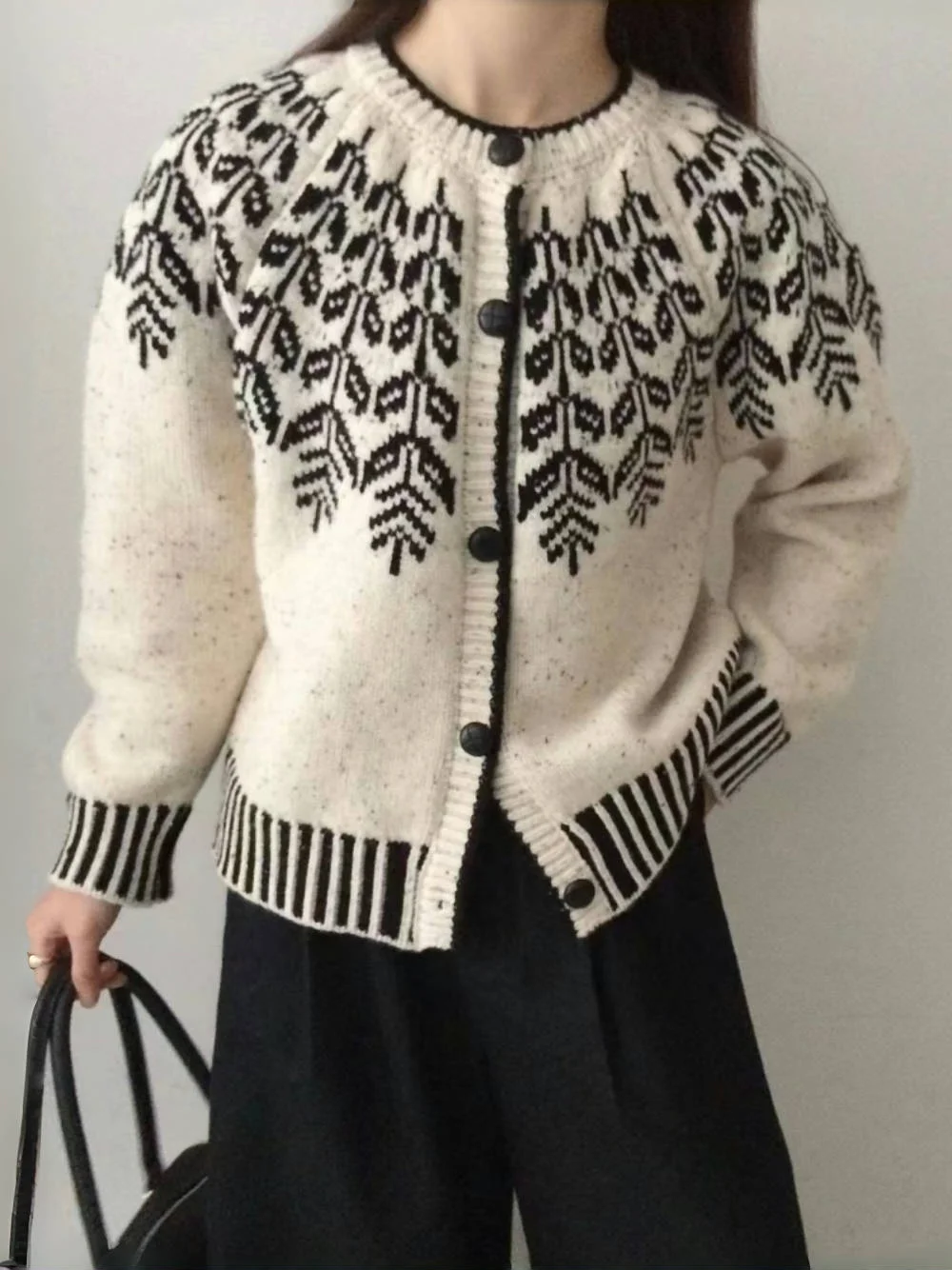 

Вязаный свитер в стиле ретро Fair Isle, кардиган, женская свободная верхняя одежда больших размеров, топ в скандинавском стиле, осень-зима, повседневная мода