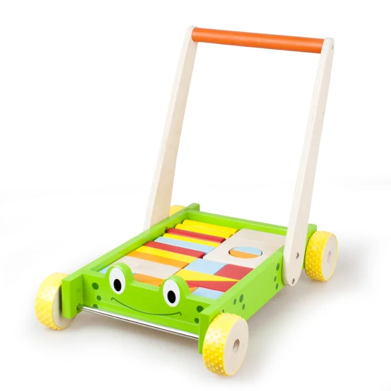 Children's Wooden Hand Push Unit Blocks on Wheels Multi-Functional Colorful Toddler Intelligence Enlightenment