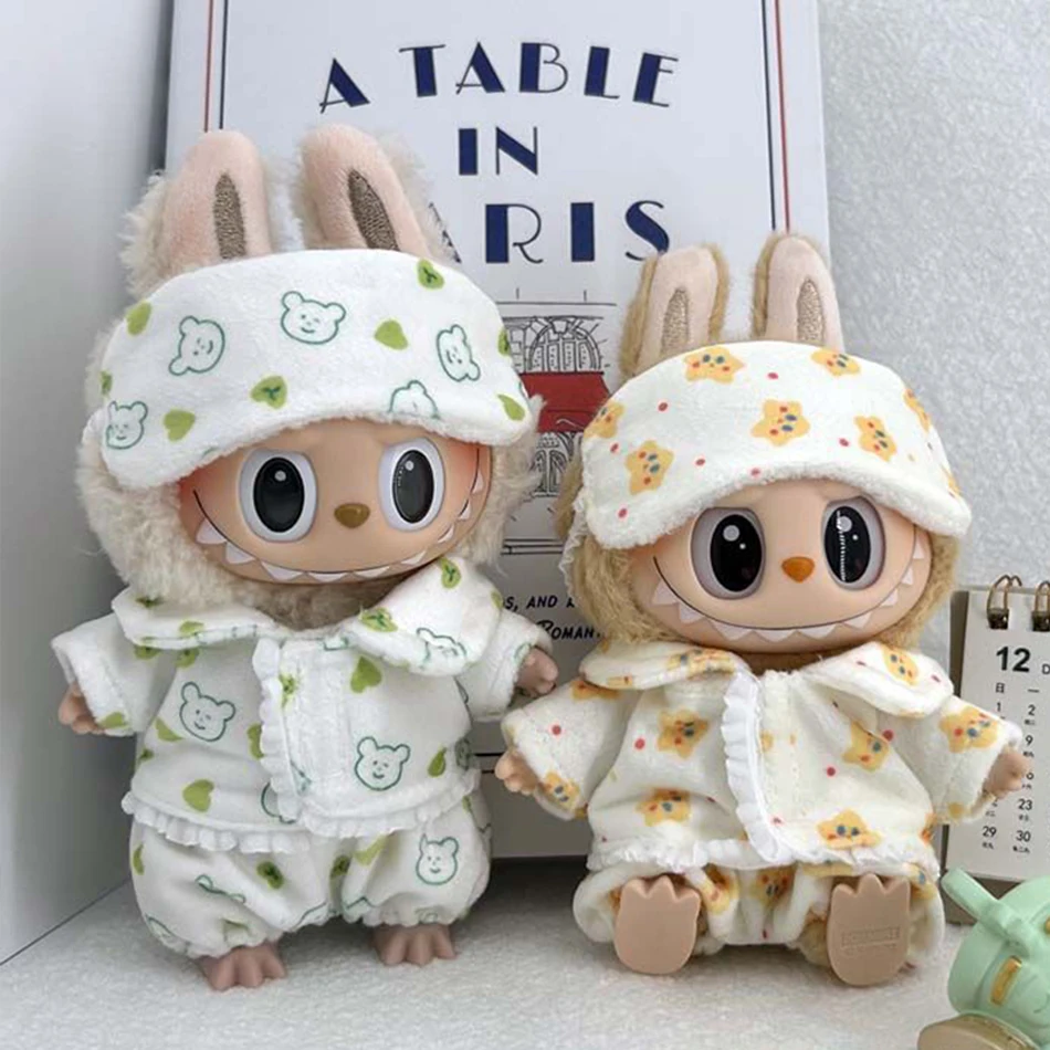 Labubu Mini Pyjama Met Oogmasker Driedelige Kawaii 15-17 Cm V1 V2 Labubu Kleding Leuke Idool Pluche pop Accessoires Kinderen Geschenken