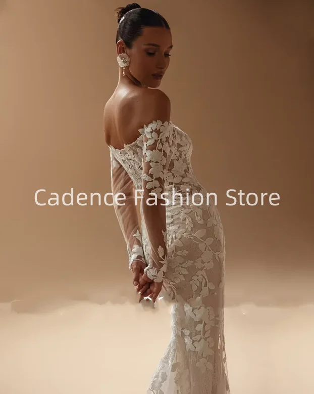 Роскошное свадебное платье русалки без бретелек по индивидуальному заказу, кружевное свадебное платье с аппликацией в форме сердца и длинными рукавами, 2025 г.