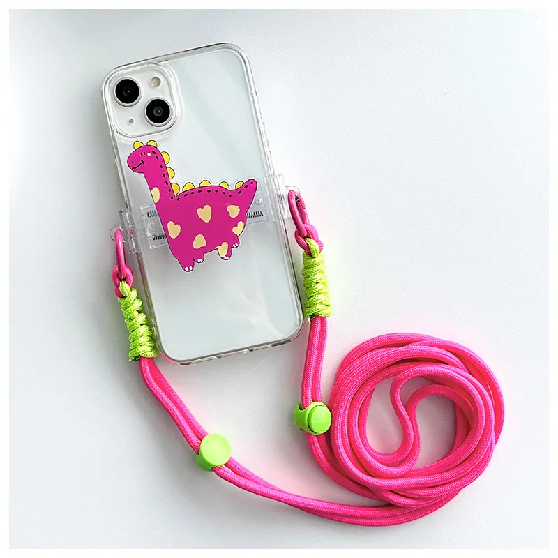 Cute Dinosaur Mobile Phone Back Clip Crossbody Contrasting Color Lanyard Anti-lost Removable Strong Durable Portable Universal