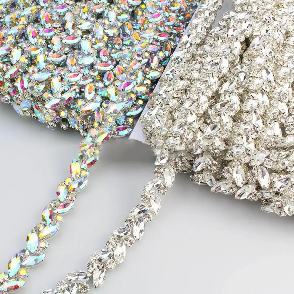 1 Yard Rhinestone Trim Shining Glass Craft Row Glitter Stone Charms DIY Making AB/ Faux Crystal Chain Shoes Clothing Accessories