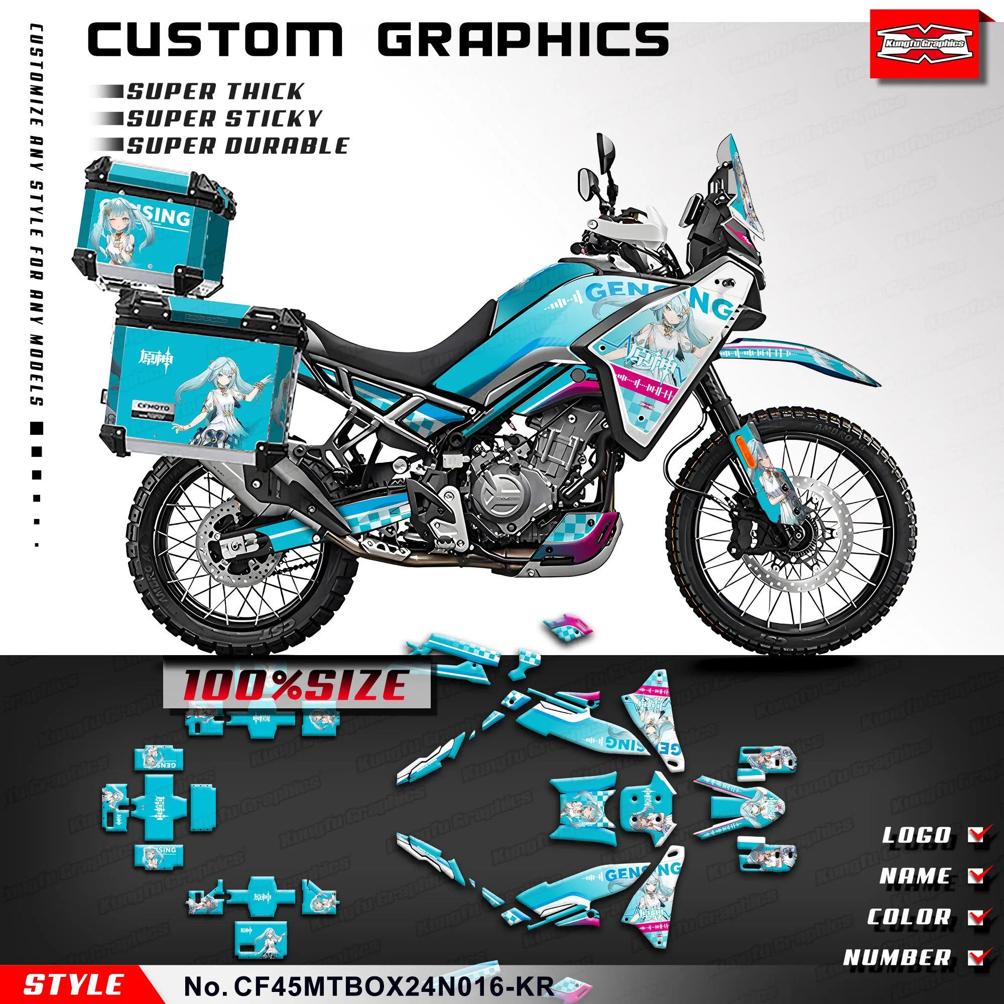 

KUNGFU GRAPHICS Graphics Kit Stickers Complete for CFMOTO 450MT 450 MT 450, Blue Protector, CF45MTBOX24N016-KR