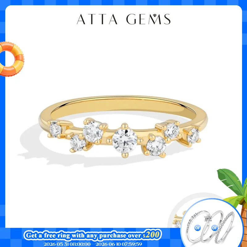 

ATTAGEMS Simple Moissanite Women's Ring Asymmetric Cluster Half Eternity Stackable Band S925 Silver Daily Jewelry Birthday Gifts